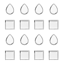 Stainless Steel Color 304 Stainless Steel Plain Edge Bezel Cups, Cabochon Settings, Square & Teardrop, Stainless Steel Color, 8.5~9x7~8.5x1~1.2mm, 100pcs/box