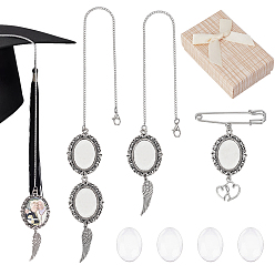 Платина 2шт. 2 стили подвесных украшений в виде крыльев из сплава с овальной подставкой, 1 Железная брошь с подвесками в виде сердечек и 4 прозрачными стеклянными кабошонами, платина, 88~341 мм