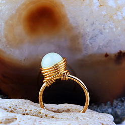 Luminous Stone Кольца-манжеты из синтетических светящихся камней, обмотанные железной проволокой, круглые бусины, золотые, внутренний диаметр: регулируемый