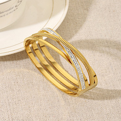 Золотой Браслеты-кроссоверы 304 из нержавеющей стали с микропаве из прозрачных кубических цирконий для женщин, золотые, 5/8 дюйм (1.5 см), внутренний диаметр: 2-3/8 дюйм (6 см)