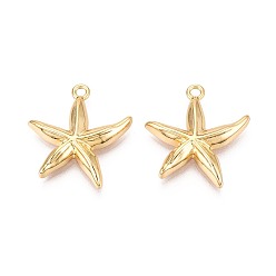 Настоящее золото 18K Латунные подвески, морская звезда, без никеля , реальный 18 k позолоченный, 24x23x4 мм, отверстие : 2 мм