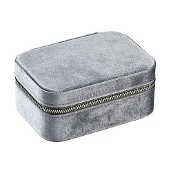 Темно-Серый Итальянские бархатные двухслойные коробки для хранения ювелирных изделий на молнии с зеркалом внутри, Прямоугольный футляр-органайзер для сережек, Кольца, Браслеты, темно-серый, 16.5x11.5x7 см