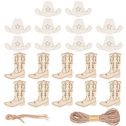 (52) Непрозрачная лаванда 20 шт. необработанные деревянные подвески в виде ковбойской шляпы и сапога для живописи, пирография, домашнего декора, с джутовым шнуром, разноцветные, 60x99x2 мм, отверстие : 3.5 мм