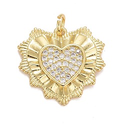 Настоящее золото 18K Кубического циркония подвески, с реечной обшивкой латунными выводами, с прыжковых колец, долговечный, без свинца и без кадмия, сердце, реальный 18 k позолоченный, 18x19x2 мм, Перейти кольцо: 4.6x0.8 мм, 3 мм внутренним диаметром