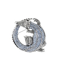 Индийский Сапфир Брошь из крокодилового сплава со стразами, платина, Индийский сапфир, 53x51 мм