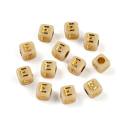Letter E Покрытие акриловыми шариками, куб с письмом, золотой металл обвитыми, Письмо E, 4.5x4.5x4.5 мм, отверстие : 2 мм, Около 6250 шт / 500 г