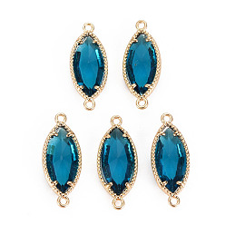 Темно-бирюзовый Соединители стеклянные ссылки, с легкими золотыми тонами латуни, без кадмия, без никеля и без свинца, граненый глаз лошади, темные бирюзовый, 21x9x4 мм, отверстие : 1.2 мм