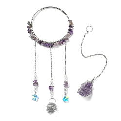 Аметист Грубые необработанные подвесные украшения из натурального аметиста, стеклянный ловец солнца в форме капли и звезды с железной цепочкой, для оформления окон дома и сада, 400 мм