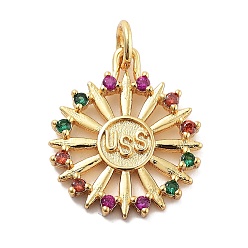 Золотой Стойка металлическая латунная микропрофилированная кубическая циркония подвески, без свинца и без кадмия, долговечный, солнце, золотые, 18.5x15.5x2 мм