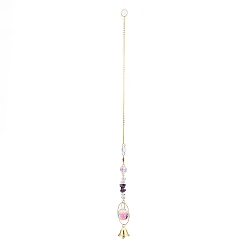 Purple Iron Big Pendant Decorations, Bell Hanging Sun Catchers, K9 Crystal Glass, with Brass Findings, for Garden, Wedding, Lighting Ornament, Purple, 400mm