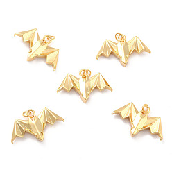 Golden Gestellmessinganhänger, langlebig überzogen, Cadmiumfrei und Nickel frei und Bleifrei, Fledermaus, golden, 17.5x29.5x4.5 mm, Sprungring: 5x0.6 mm, 3.5 mm Innen Durchmesser