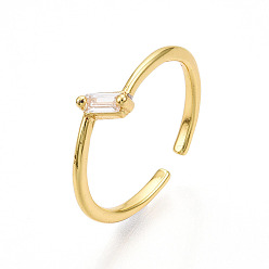 Настоящее золото 18K Латунные кольца-манжеты с микропаве и прозрачным цирконием для женщин, без кадмия, без никеля и без свинца, прямоугольные, реальный 18 k позолоченный, внутренний диаметр: 17~17.5 мм, кубического циркония: 5.5x2.5 мм