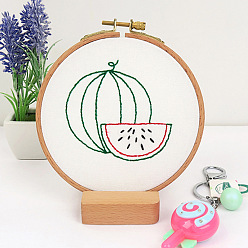 Watermelon DIY Embroidery Starter Kits, including Embroidery Fabric & Thread, Needle, Embroidery Hoops, Instruction Sheet, Watermelon, 184x184mm