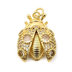 Настоящее золото 18K Латунные микропаве прозрачные подвески с фианитом, долговечный, без кадмия и без свинца, стойки покрытие, божья коровка прелести, реальный 18 k позолоченный, 24.5x17.5x7.5 мм, Перейти кольцо: 5x1 мм, 3.5 мм внутренним диаметром