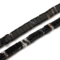 (946F)Морозный цвет внутри  Жонкиль / Непрозрачная зеленая подкладка Нити бусин из натурального окрашенного и нагретого черного полосатого агата/полосатого агата, 2-луночное, прямоугольные, 2.5~3x5x2.5 мм, отверстие : 0.8 мм, около 138~140 шт / нитка, 15.28''~15.31'' (38.8~38.9 см)