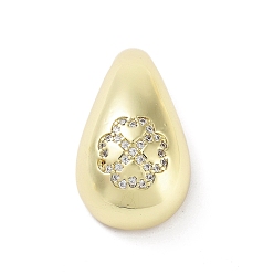 Клевер Покрытие стойки латунь микропаве прозрачные подвески из кубического циркония, долговечный, без свинца и без кадмия, слеза, клевер, 29x16.5x11 мм, отверстие : 3 мм