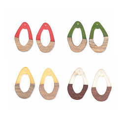 (52) Непрозрачная лаванда Подвески из смолы и дерева, слеза, разноцветные, 39x24.5x3~4 мм, отверстие : 2 мм