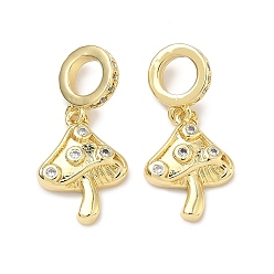 Настоящее золото 18K Латунь микропаве прозрачный кубический цирконий европейские подвески с подвесками, подвески с большими отверстиями в виде гриба, стойки покрытие, долговечный, без свинца и без кадмия, реальный 18 k позолоченный, 25 мм, отверстие : 4.8 мм