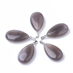 Серый агат Природные серые агаты подвески, со сплавочной фурнитурой, слеза, платина, 45~46x23~24x11~12 мм, отверстие : 8x4 мм