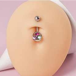 Цветок 304 нержавеющая сталь с разноцветными стразами для пупка, цвет нержавеющей стали, цветок, длина стержня: 3/8"(10мм), штифты : 1.6 мм