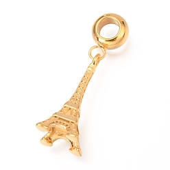 Золотой Ретро-ионное покрытие (ip) 304 подвески из нержавеющей стали в европейском стиле, Подвески с большими отверстиями, Эйфелева башня, золотые, золотые, 31 мм, отверстие : 4.5 мм, Кулон : 21x9 мм