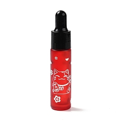 Red Rubber Dropper Bottles, Refillable Glass Bottle, for Essential Oils Aromatherapy, with Fortune Cat Pattern & Chinese Character, Red, 2x9.45cm, Hole: 9.5mm, Capacity: 10ml(0.34fl. oz)