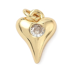 Настоящее золото 18K Подвески в форме сердца из латуни с кубическим цирконием, с целью перехода в кольце, долговечный, без кадмия и без свинца, реальный 18 k позолоченный, 15x11x3.5 мм, отверстие : 3 мм
