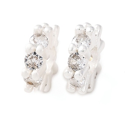 Посеребрённый Латунные микро проложить Цирконий Европейский бисером, бусины с большим отверстием, без кадмия и без свинца, стойки покрытие, долговечный, 925 серебро покрытием, 11.5x11x3.3 мм, отверстие : 4.5 мм