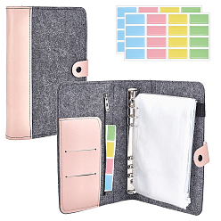 Pink 1Pc Felt Notebooks Cover, Rectangle, with 12Pcs File Invoice Bill Zipper Storage Bag and 1Bag Label Stickers, Pink, 260x180x25mm
