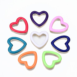 (52) Непрозрачная лаванда Соединительные кольца из латунной эмали, без кадмия, без никеля и без свинца, сердце, реальный 16 k позолоченный, разноцветные, 19.5x19.5x2.5 мм, внутренний диаметр: 14x11 мм
