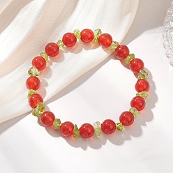 Смешанные камни Эластичные браслеты для женщин из натуральных бусин перидота и сердолика., внутренний диаметр: 2.17 дюйм (5.5 см)