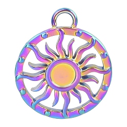 Rainbow Color Настройки кулон кабошон из нержавеющей стали, плоские круглые с солнцем, Радуга цветов, лоток : 3 мм, 15x13 мм