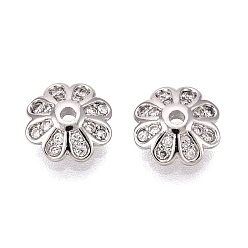 Платина Колпачки для бусин из прозрачного кубического циркония из латуни, цветок, платина, 8x2.5 мм, отверстие : 1.2 мм