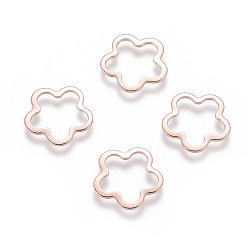 Розовое Золото 201 нержавеющей стали связывающий кольца, цветок, розовое золото , 14.5x14x0.5~0.8 мм, Внутренние размеры: 12x10 mm