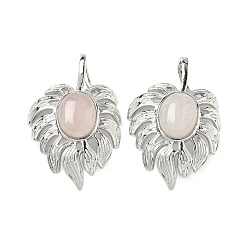 Розовый Кварц Природного розового кварца подвески, латунный лист амулеты, платина, стойки покрытие, 31x21x7.5 мм, отверстие : 7.5x3.5 мм