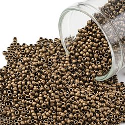 (221F) Frosted Bronze Toho perles de rocaille rondes, perles de rocaille japonais, (221 f) bronze dépoli, 15/0, 1.5mm, Trou: 0.7mm, environ 135000 pcs / livre