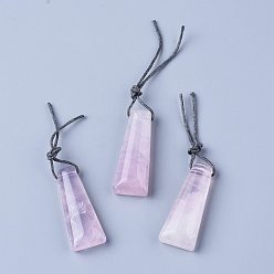 Розовый Кварц Природного розового кварца подвески, трапециевидные, 44~46x16.5~18x9~10.5 мм, отверстие : 2 мм