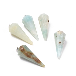 Амазонит Природные подвески амазонит, с латунной фурнитурой , граненые, 12 фасетный конус/шип/маятник, платина, 42~44x15~16 мм, отверстие : 3.6x4 мм