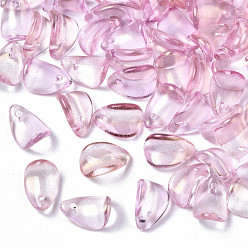 Ярко-Розовый Прозрачные брызги окрашенные стеклянные подвески, с блеском порошок, Petaline, ярко-розовый, 12x8x4.5 мм, отверстие : 1 мм