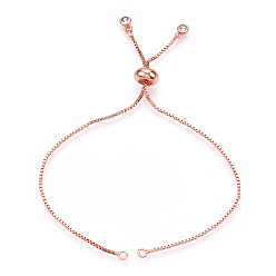 Розовое Золото Изготовление браслета-слайдера из латуни с регулируемым покрытием стойки, с кубического циркония, долговечный, розовое золото , длина одной цепи: около 11.8~12.2 см