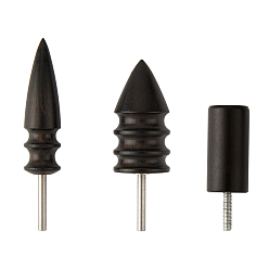 Black 3Pcs 3 Style Sandalwood Polish Heads, with Iron Axis, Leathercraft Burnishing Tool, Black, 40~68x13~20mm, Pin: 12~20x3mm, 1pc/style