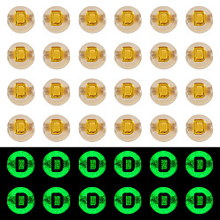 Letter D 50G Luminous Transparent Acrylic Beads, Flat Round with Letter, Glow in the Dark, Golden Metal Enlaced, Letter D, 7x4mm, Hole: 1.8mm, about 370pcs/50g