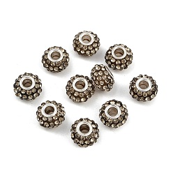 Черный Алмаз Бусины со стразами из смолы, с двойными сердечниками серебрянного цвета из латуни, класс А, рондель, черный алмаз, 10x7 мм, отверстие : 2.5 мм