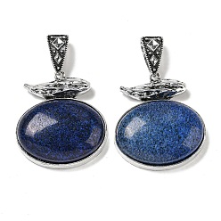 Lapis Lazuli Natural Lapis Lazuli Pendants, Antique Silver Plated Alloy Oval Charms, 47x42x13mm, Hole: 16x7mm