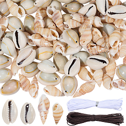 (52) Непрозрачная лаванда Наборы для изготовления подвесок и ожерелий из натуральных ракушек своими руками 100 шт. 2 стилей, включая плетеную нейлоновую нить, разноцветные, 18~24x9~14x6~12 мм, отверстие : 1.2~2 мм