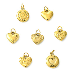 Золотой 7шт 7 стили 304 подвески из нержавеющей стали, с целью перехода в кольце, шарма сердца, золотые, 10.5~13.5x11x2.7~2.8 мм, отверстие : 3.6 мм, 1 шт / стиль