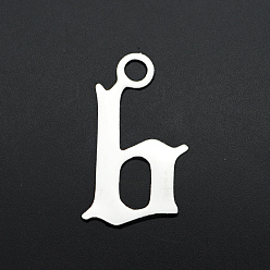 Letter B Anlaufgeschützt 201 Charms aus Edelstahl, Laserschnitt, Buchstabe, Edelstahl Farbe, letter.b, 7x5.5x1 mm, Bohrung: 1.2 mm