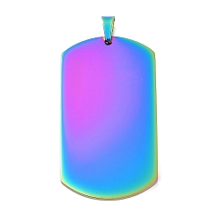 Rainbow Color Ионное покрытие (ip) 304 подвески из нержавеющей стали, зеркальная полировка, прямоугольный шарм, штамповка пустой метки, Радуга цветов, 50x28x2 мм, отверстие : 4x7 мм