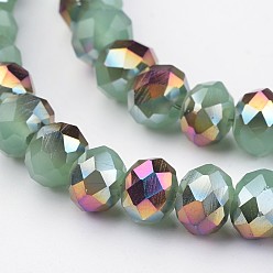 Средний Аквамарин Гальванические стеклянные бусины, имитация нефрита, половина розового золота гальваническим, граненые, шайба, средний аквамарин, 8x6 мм, отверстие : 1 мм, около 70 шт / нитка, 15 дюйм