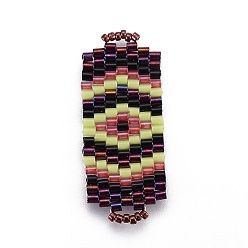 Colorful MIYUKI & TOHO Handmade Japanese Seed Beads Links, Loom Pattern, Rectangle, Colorful, 34~35x14~14.5x1.6~2mm, Hole: 1.8~2mm